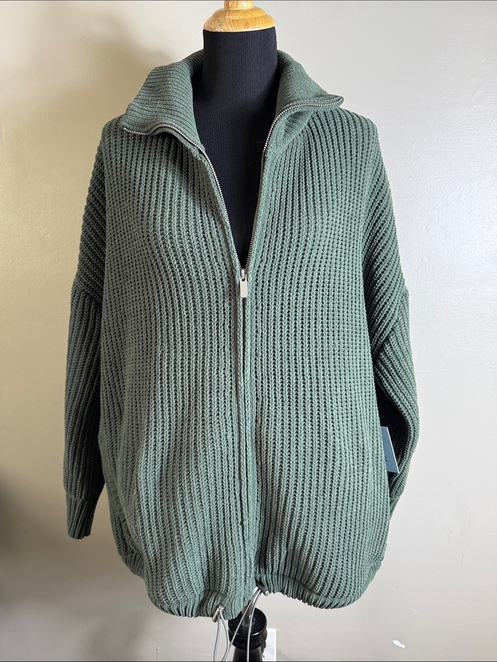 FLX Womens Zip-Front Chunky Knit Sweater Jacket - Green Sz XL NWT